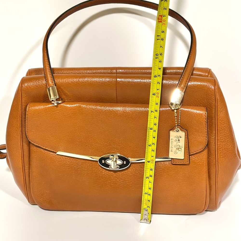 Coach Madison Madeline Large Brown Leather Bag Satchel Front Turn Lock Pocket - Picture 12 of 16